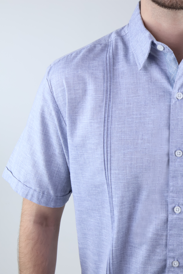 Camisa Tipo Guayabera Azul Plúmbago Para Hombre Corte Clásico